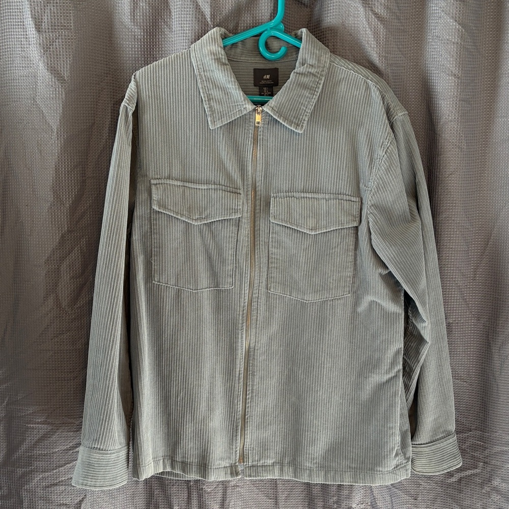 H&M Men's Light Gray Corduroy Shirt Jacket